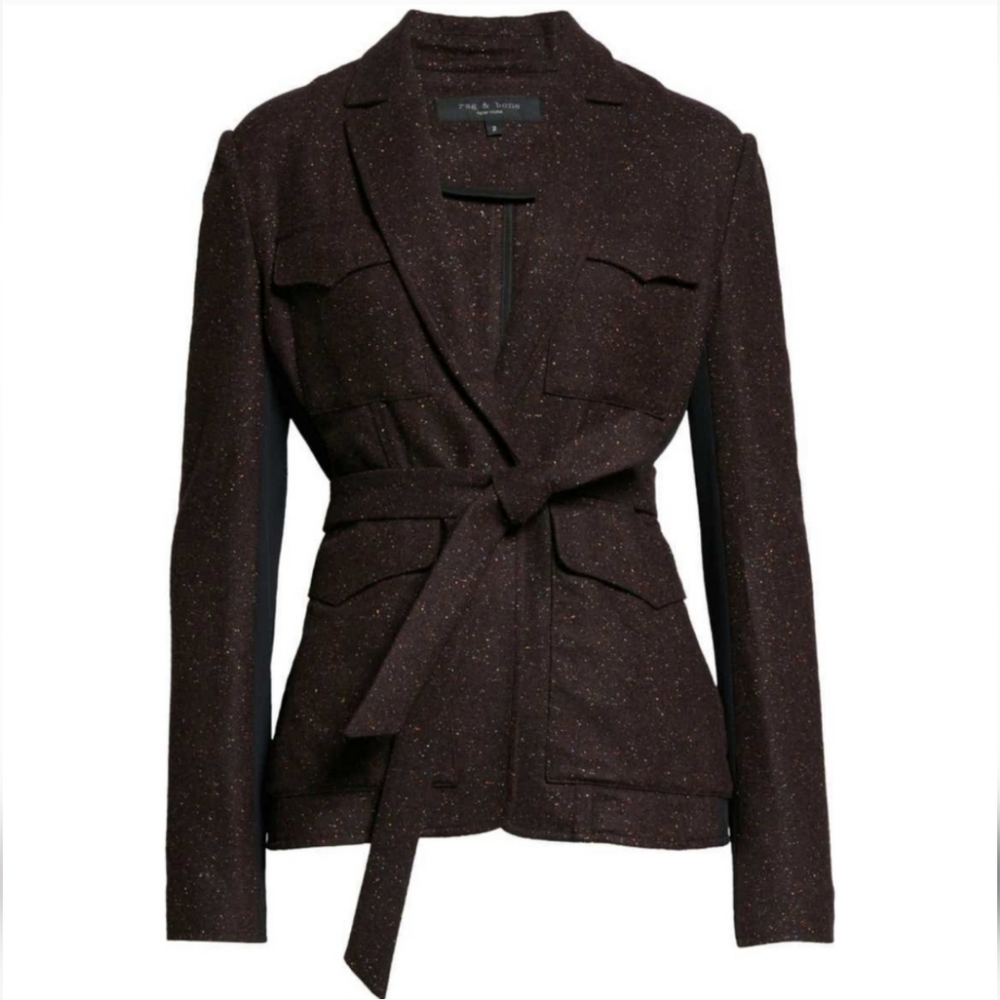 NWT rag & bone Vera Wool Blend Blazer, Size 6, Color Burgundy/Black